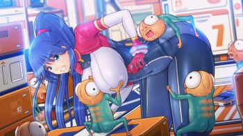 1girl 6+boys alien animated animated_gif arekara4nen ass bent_over blue_eyes blue_hair bodysuit breasts censored frottage game_cg grabbing_another's_breast groping large_breasts long_hair male_masturbation masturbation molestation monster multiple_boys open_mouth penis ponytail sennai_ni_nazo_no_seimei_hannou size_difference source_request thick_thighs thighs xenophilia