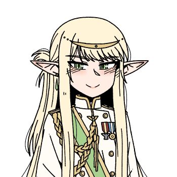 1girl blonde_hair earrings elf green_eyes hair_ornament jacket jewelry karepack long_hair military_jacket original pointy_ears queen_eleonora_(karepack) sidelocks simple_background single_earring solo teardrop_earrings tiara very_long_hair white_background