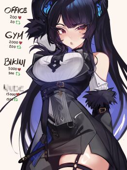 1girl absurdres black_hair black_sleeves black_thighhighs black_vest blue_hair closed_mouth colored_inner_hair demon_horns fur-trimmed_sleeves fur_trim highres hololive hololive_english horns long_hair mole mole_under_mouth multicolored_hair nerissa_ravencroft nerissa_ravencroft_(1st_costume) o-ring o-ring_thigh_strap red_eyes shirt sidelocks solo suliavtuber thigh_strap thighhighs very_long_hair vest virtual_youtuber white_background white_shirt