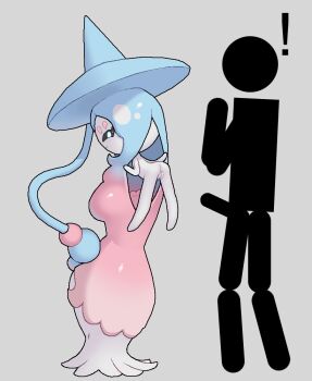 Rule 34 | !, 1boy, 1girl, anus, bent over, black sclera, blue hair, blue headwear, bright pupils, closed mouth, colored sclera, colored skin, dress, flat chest, full body, gen 8 pokemon, gradient hair, grey background, hat, hatterene, long hair, looking back, multicolored hair, nintendo, nude, penis, pink hair, pokemon, pokemon (creature), prehensile hair, pussy, shiny skin, simple background, smile, solo focus, stick figure, tosx, two-tone hair, very long hair, white eyes, white pupils, white skin, witch hat