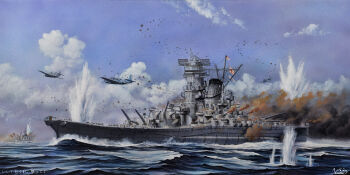 6+boys absurdres aircraft airplane anti-aircraft anti-aircraft_gun autocannon battleship bomber cannon cloud commentary_request fuyutsuki_(destroyer) highres historical_event imperial_japanese_navy military military_uniform military_vehicle multiple_boys naval_uniform naval_working_uniform ocean operation_ten-gou original purple_sky range_finder rising_sun_flag sailing ship ship_turret signature sky smokestack sunburst tbf_avenger torpedo_bomber translation_request type_96_aa_gun under_fire vehicle_focus vortex_(xu_xuanwo) warship watercraft waves world_war_ii yamato_(battleship)