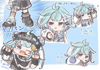 Rule 34 | 1girl, ahoge, black choker, blue eyes, blue hair, blue shirt, braid, choker, frills, gentaro (g teall), hair flaps, hair ornament, highres, hololive, hololive dev is, jacket, lightning ahoge, long hair, looking at viewer, mizumiya su, mizumiya su (1st costume), mizumiya su (flowglow uniform), multicolored hair, multiple views, o-ring, open mouth, pink hair, shirt, smile, solo, streaked hair, turnaround, twin braids, virtual youtuber