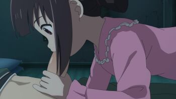 1boy 1girl animated bedroom black_hair clothes_pull fellatio from_side fusuma green_pants green_track_suit hetero highres indoors komekko kono_subarashii_sekai_ni_shukufuku_wo! loli night oral pajamas pants pants_pull penis pink_pajamas profile red_eyes sadieyule satou_kazuma short_hair sidelocks sliding_doors tagme tatami track_suit twintails uncensored video