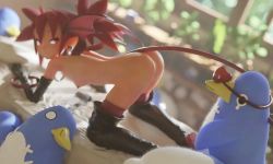 1girl 3d all_fours animated ass beanis blender_(medium) boots breasts demon_girl demon_tail demon_wings disgaea etna_(disgaea) femdom gloves interior loli nipples nude prinny red_eyes red_hair small_breasts tail tail_grab teasing thigh_boots thighhighs video wings