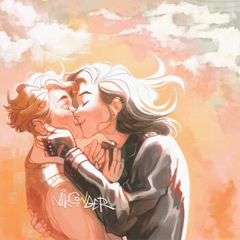 2boys artist_name black_hair brown_hair closed_eyes facial_scar fingerless_gloves floating_hair gloves hand_on_another's_back hand_on_another's_face harry_potter_(series) jacket kiss leather leather_jacket looking_at_another male_focus medium_hair multiple_boys multiple_scars profile remus_lupin scar scar_on_cheek scar_on_chin scar_on_face scar_on_nose short_hair sirius_black sweater_vest upper_body vest vikconder wizarding_world yaoi