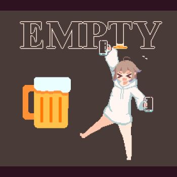 >_< 1girl :o ahoge animated animated_gif beer_mug brown_hair cup drawstring empty glitch hood hood_down hoodie long_sleeves looping_animation lowres motion_lines mug original pixel_art short_hair solo sotie white_hoodie wide_shot