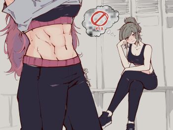 2girls abs greyl1me loli_(to_be_hero_x) multiple_girls muscular muscular_female sweat sweatdrop tagme to_be_hero to_be_hero_x yuri