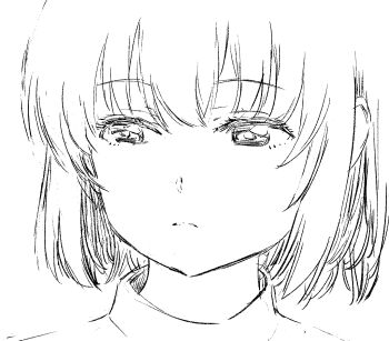 1girl closed_mouth expressionless greyscale highres kamiina_botan_yoeru_sugata_wa_yuri_no_hana monochrome nazo_no_anime-dan portrait short_hair solo tonami_ibuki
