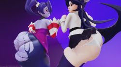 2girls 3d animated ass ass-to-ass ass_focus ass_press asymmetrical_ass-to-ass bare_shoulders black_hair breasts butt_crack come_hither dress filia_(skullgirls) from_behind hair_over_one_eye huge_ass jiggle large_breasts long_hair looking_at_viewer looking_back multiple_girls naughty_face panties ponytail prevence purple_hair red_eyes shiny_clothes shiny_skin sideboob skirt skullgirls smile squigly_(skullgirls) thick_thighs thighhighs thighs torn_clothes undead underwear very_long_hair video zombie zombie_girl