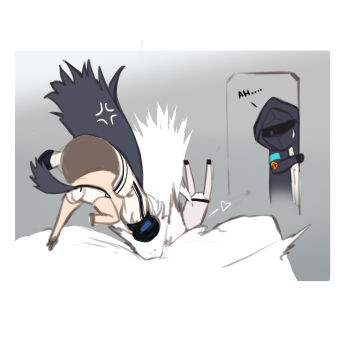 Rule 34 | 1other, 2girls, anger vein, arknights, black hair, commentary request, doctor (arknights), heart, highres, lappland (arknights), long hair, long sleeves, looking at another, multiple girls, panties, peeking out, salmon88, tail, texas (arknights), underwear, very long hair, white hair, white panties, wolf tail