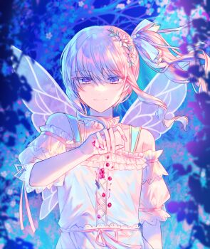 1other akiyama_mizuki analogous_colors buchu14569590 butterfly_wings choker closed_mouth commentary detached_sleeves drill_hair drill_ponytail drill_sidelocks falling_food floating_hair flower food forest frilled_choker frilled_ribbon frilled_shirt frills fruit grapes hair_flower hair_ornament hair_ribbon hand_up high_side_ponytail insect_wings nature official_alternate_costume onayami_kikasete!_wakuwaku_picnic_(project_sekai) other_focus pink_choker pink_eyes pink_hair pink_ribbon project_sekai puffy_detached_sleeves puffy_sleeves ribbon shirt sidelocks smile symbol-only_commentary waist_ribbon wind wings