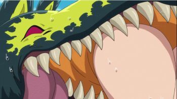 10s 1boy 1girl animated animated_gif ass blood blush bodysuit boots brown_eyes brown_hair diane_(nanatsu_no_taizai) dog giant giantess head_out_of_frame king_(nanatsu_no_taizai) legs nanatsu_no_taizai nosebleed pervert stuck subtitled sweat thigh_gap thighs vore