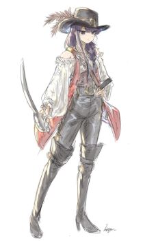 1girl alternate_costume black_boots black_hat black_pants boots full_body hat hat_feather high_heel_boots high_heels highres jacket komi-san_wa_komyushou_desu komi_shouko long_hair long_sleeves mitsugu pants pirate purple_eyes purple_hair red_jacket shirt simple_background sleeveless sleeveless_jacket solo standing thigh_boots white_background white_shirt