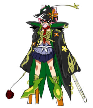 Rule 34 | 1girl, bancholilimon, banchou, chewing gum, delinquent, digimon, flower, lilimon, lowres, rose, skirt, sword, thorns, weapon, wooden sword