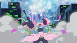 1girl animated digimon digimon_ghost_game jellyfish jellyfish_girl monster_girl pointing tentacle_hair tentacles teslajellymon video