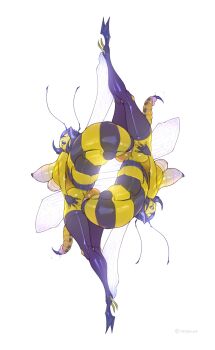 2futa abdomen_tail absurdres anal anal_object_insertion antennae anus arthropod_girl bee_wings commentary futanari highres insect_wings large_insertion medium_hair monster_girl multiple_futa object_insertion original penis simple_background stinger symbol-only_commentary tailbox tongue tongue_out white_background wings