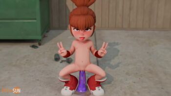 1girl 3d animated artist_name audible_music boots brown_hair digimon digimon_tamers dildo dildo_riding double_v female_focus flat_chest full_body highres kitrosun loli looking_at_viewer looping_animation makino_ruki navel nipples object_insertion outdoors pussy red_boots sex_toy short_hair solo sound squatting stomach_bulge tongue tongue_out topknot uncensored v vaginal vaginal_object_insertion video wristband