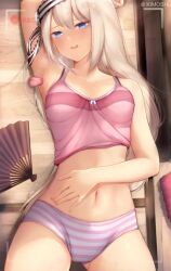 1girl 2boys animated arm_up armpit_sex armpits artist_name bikini bikini_bottom_aside blue_eyes blush bouncing_breasts breasts breath clothing_aside collarbone commentary completely_nude cum cum_in_pussy curvy disembodied_tongue english_commentary fingernails from_above front-tie_bikini_top front-tie_top grey_hair groin hair_between_eyes half-closed_eyes hand_fan hand_on_own_stomach heavy_breathing hetero indoors kaguya-sama_wa_kokurasetai_~tensai-tachi_no_renai_zunousen~ kimoshi licking licking_armpit long_hair looking_at_viewer lying medium_breasts missionary mixed-language_commentary mosaic_ multiple_boys navel nipples nude on_back open_mouth paid_reward_available panties panties_aside penis pink_bikini pov recording revision sex shirogane_kei sidelocks solo_focus sound swimsuit tagme teeth torso_grab ugoira underwear upper_teeth_only vaginal variant_set video