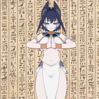 animal_ear_fluff animal_ears animated blue_eyes blue_hair breasts daaku_(koizumi_arata) egyptian_trend_(meme) hieroglyphics hololive hololive_english large_breasts looking_at_viewer navel ouro_kronii own_hands_clasped pelvic_curtain tagme thighs video virtual_youtuber
