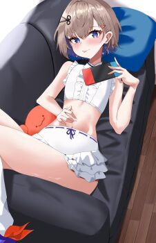 amanogawa_shiina amanogawa_shiina_(3rd_costume) blonde_hair flat_chest looking_at_viewer midriff mon_monn navel nintendo nintendo_switch phase_connect purple_eyes purple_hair stomach thighs virtual_youtuber