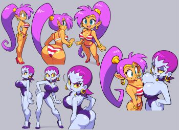 Rule 34 | 2girls, ass, bikini, breasts, choker, clash of breasts (meme), cleavage, dark skin, high heels, huge breasts, lipstick, long hair, makeup, multiple girls, ponytail, purple hair, risky boots, shantae, shantae (series), shenanimation, short hair, stealth brock, swimsuit, very long hair