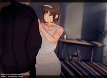 1boy 1girl 3d ahegao animated animated_gif armpits arms_behind_head arms_up bed bedroom bouncing_breasts breasts dress female_ejaculation female_focus female_orgasm height_difference hongcha hongcha03 husband_and_wife koikatsu_(medium) mature_female mole mole_under_mouth netorare ohogao orgasm pubic_hair reverse_cowgirl_position rolling_eyes school_uniform serafuku sex size_difference straddling