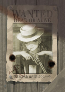 1girl alphonse_(white_datura) blush breasts flat_chest gun handgun highres loli monochrome pistol poster small_breasts solo tagme wanted_poster weapon
