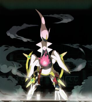 1boy 1girl absurdres arceus backpack backwards_hat bag baseball_cap black_hair black_pants blue_shorts bow brown_hair energy_ball ethan_(pokemon) gen_4_pokemon hat highres jacket legendary_pokemon lyra_(pokemon) mythical_pokemon nintendo official_art oomura_yuusuke pants pokemon pokemon_(creature) pokemon_hgss reaching red_bow red_jacket red_shirt shirt shorts twintails white_hat