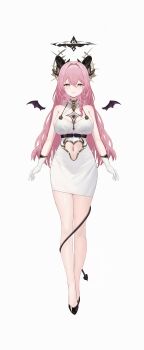 Rule 34 | 1girl, absurdres, black halo, black horns, black shoes, black tail, black wings, braid, breasts, chinese commentary, clothing cutout, commentary request, dress, full body, gloves, hair between eyes, halo, highres, horns, incredibly absurdres, kloa (virtuareal), large breasts, long hair, looking at viewer, navel cutout, nijisanji, official art, pink hair, shoes, sleeveless, sleeveless dress, solo, standing, stomach, straight-on, tachi-e, virtual youtuber, virtuareal, white dress, white gloves, wings, yellow eyes