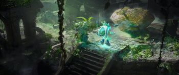 1boy 2204design 3d blender_(medium) borrowed_design chaos_emerald day energy furry furry_male grass highres in-universe_location leaf male_focus master_emerald moss nature outdoors overgrown plant rock ruins scenery silver_the_hedgehog solo sonic_(series) stairs statue tree vines