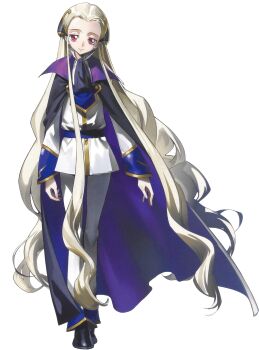 1boy blonde_hair blue_cape cape code_geass code_geass:_genesic_re;code full_body highres long_hair male_focus official_art open_mouth purple_eyes sidelocks smile solo teeth transparent_background v.v. very_long_hair