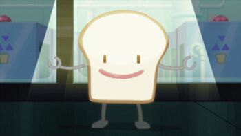 Rule 34 | >:(, 10s, 1girl, animated, animated gif, anime screenshot, blood, blood on face, blood splatter, box, bread, bread slice, food, frown, jinrui wa suitai shimashita, light, lowres, machinery, o o, pink hair, red background, smiley face, spotlight, stage lights, standing, toast, v-shaped eyebrows, watashi (jintai), what