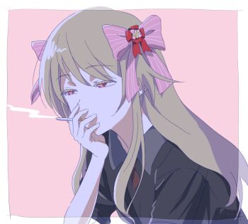 1girl alternate_costume bad_id bad_twitter_id black_shirt chaos_marie_(grimms_notes) grimms_notes shirt smoking solo u0nought