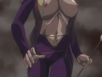 00s 1girl 2007 animated animated_gif anime_screenshot arrow_(projectile) arrows bare_shoulders bead_necklace beads bible_black bible_black_new_testament breasts detached_sleeves jewelry large_breasts lipstick long_sleeves makeup mature_female monk necklace nipples nun open_clothes purple_eyes red_hair religious revealing_clothes room shin_bible_black short_hair smoke tagme takashiro_hiroko tight_clothes