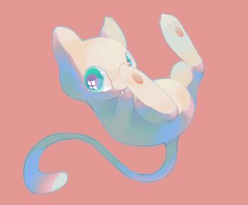Rule 34 | blue eyes, commentary, floating, full body, gen 1 pokemon, hinekure, legendary pokemon, looking at viewer, mew (pokemon), mythical pokemon, nintendo, pink background, pokemon, pokemon (creature), simple background