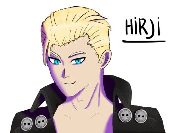 1boy artist_name blonde_hair blue_eyes guilty_gear guilty_gear_strive highres hirji johnny_(guilty_gear) male_focus self-upload simple_background solo white_background
