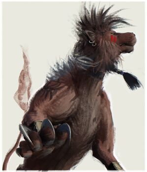 animal animal_earrings beads body_markings claws d.k facial_mark final_fantasy final_fantasy_vii fire flame-tipped_tail grey_background hair_beads hair_ornament no_humans red_xiii scar scar_across_eye scar_on_face sidelocks sketch tail upper_body