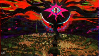 Rule 34 | 1boy, black hair, black hat, colored sclera, commentary, darkrai, english commentary, euphythefox, floating, gen 4 pokemon, green jacket, hat, highres, jacket, legendary pokemon, long sleeves, looking at viewer, mega darkrai, mega pokemon, mythical pokemon, nintendo, paxton (pokemon), pokemon, pokemon (creature), pokemon focus, pokemon legends: z-a, spoilers