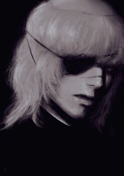 Rule 34 | 1boy, badeni, black background, black tabard, blonde hair, chi.: chikyuu no undou ni tsuite, commentary request, eyepatch, highres, k05062688, lips, male focus, medium hair, nose, open mouth, scar, scar on face, scar on lip, scar on mouth, scar on nose, simple background, solo, tabard, tonsure