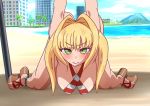 10s 1girl 1other ahegao animated anklet arm_held_back arms_behind_back arms_up ass ass_shake beach bikini blonde_hair blush bouncing bouncing_breasts breast_press breasts building criss-cross_halter fate/grand_order fate_(series) female_focus green_eyes hair_intakes halterneck hanging hanging_breasts implied_sex invisible jewelry large_breasts long_hair looking_at_viewer moaning mountain nero_claudius_(fate) nero_claudius_(fate/extra) nero_claudius_(swimsuit_caster)_(fate) nipples nude open_mouth outdoors platform_footwear pressing rolling_eyes sandals solo_focus striped_bikini striped_clothes study_(animerensyu) sutadi swimsuit swinging top-down_bottom-up twintails ugoira undressing video water