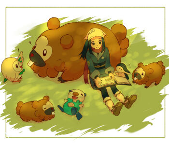 Rule 34 | !, 1girl, ?, akari (pokemon), alpha pokemon, bidoof, black hair, black sash, blue kimono, book, brown sandals, buck teeth, closed eyes, closed mouth, commentary request, cyndaquil, eyelashes, fangs, flying sweatdrops, galaxy team survey corps uniform, gen 2 pokemon, gen 4 pokemon, gen 5 pokemon, gen 7 pokemon, harinezumi (user 6283713), headscarf, japanese clothes, kimono, long hair, long sleeves, lying, nintendo, obi, on back, open book, open mouth, oshawott, pokedex, pokemon, pokemon (creature), pokemon legends: arceus, red scarf, rowlet, sandals, sash, scarf, sidelocks, sitting, smile, socks, starter pokemon trio, teeth, white headscarf, white socks