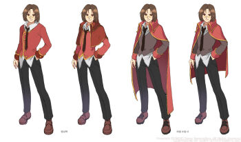 4boys artist_name black_necktie black_pants brown_eyes brown_hair brown_jacket brown_shoes buttoned_cuffs buttons caesty cape capelet closed_mouth collared_cape collared_capelet commentary_request company_name copyright_notice cross-laced_shoes curtained_hair dated_commentary dress_pants dress_shirt dual_persona english_text full_body glasses gold_buttons hand_in_pocket jacket korean_commentary legs_apart looking_at_viewer maximin_liebkne multiple_boys necktie nenyaffle_school_uniform nexon official_art pants parted_bangs pince-nez production_art red_cape red_capelet red_jacket red_sleeves school_uniform shirt shoes short_hair simple_background sleeve_cuffs smile standing straight_hair tales_weaver translation_request undershirt watermark web_address white_background white_shirt wing_collar yellow_trim