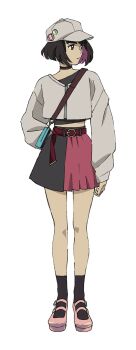 Rule 34 | 1girl, bag, belt, belt skirt, black choker, black hair, black shirt, black skirt, black socks, brown hair, choker, closed mouth, eleina, highres, jacket, lazarus, long hair, long sleeves, looking to the side, multicolored hair, pink shoes, pink skirt, purple hair, serious, shirt, shoes, simple background, skirt, socks, two-tone hair, two-tone skirt, white background, white jacket