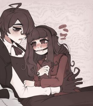 1boy 1girl ascot bags_under_eyes blush brown_ascot brown_coat brown_eyes brown_gloves brown_hair brown_hairband brown_pants brown_vest coat collared_shirt crying crying_with_eyes_open father_and_daughter gag gagged gloves hairband hand_on_another's_shoulder holding holding_stuffed_toy incest loli nokota_(roseary) original pants red_shirt roseary ryder_(roseary) shirt short_hair sitting speech_bubble stuffed_animal stuffed_toy tears teddy_bear vest white_shirt