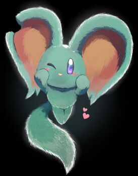 1boy aqua_fur blush commentary_request creature creature_focus elfilin heart highres kirby_(series) kirby_and_the_forgotten_land large_ears nintendo no_humans one_eye_closed purple_eyes tail ypsw7328_(zakobennki)