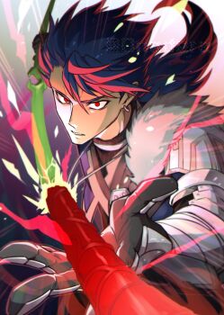 Rule 34 | 0nodera, 1boy, armor, blue hair, commentary request, cu chulainn (fate), cu chulainn (fate/prototype), earrings, fate/prototype, fate (series), foreshortening, gae bolg (fate), holding, holding polearm, holding weapon, jewelry, long hair, looking at viewer, male focus, parted lips, polearm, red eyes, solo, weapon