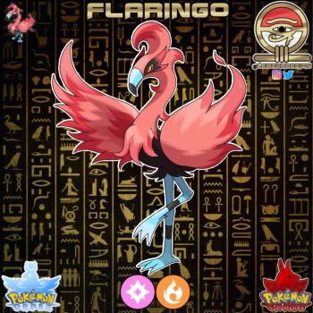 artist_name beak bird character_name eye_of_horus fakemon flamingo hieroglyphics instagram_logo logo mykel_ryan nintendo no_humans original pokemon pokemon_(creature) red_eyes solo twitter_logo