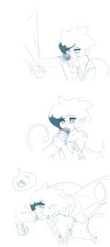 Rule 34 | 2boys, 3koma, abs, androgynous, black hair, blush, candy (darthsaburou), comic, crossdressing, crossdressing (mtf), darthsaburou, demon, demon boy, demon tail, demon wings, fellatio, frills, highres, large penis, male focus, monochrome, multicolored hair, multiple boys, nipples, oral, original, penis, pointy ears, saliva, short hair, sketch, solo focus, tail, testicles, tongue, trap, two-tone hair, white hair, wings, yaoi, yoishi (darthsaburou)