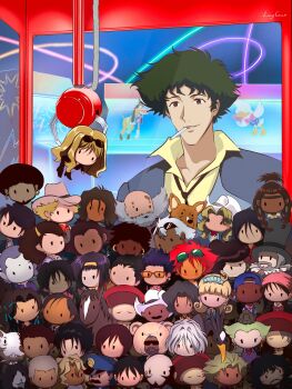 Rule 34 | abdul hakim, andy von de oniyate, asimov solensan, beard, cat, character doll, character request, chessmaster hex, cigarette, cowboy bebop, cowboy hat, crane game, doll, doohan (cowboy bebop), edward wong hau pepelu tivrusky iv, ein (cowboy bebop), electra ovilo, everyone, facial hair, faye valentine, grencia mars elijah guo eckener, hairband, hat, highres, horse, jet black, judy (cowboy bebop), julia (cowboy bebop), julius (cowboy bebop), katerina solensan, lucyguusi, mad pierrot, miles (cowboy bebop), mustache, orange hair, pao pu-zi, punch (cowboy bebop), purple hair, scar, scar across eye, scar on face, shirt, spike spiegel, stuffed toy, sunglasses, ted bowder, vicious (cowboy bebop), victoria terpsichore, welsh corgi, yellow hairband, yellow shirt