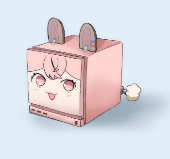 animal_ears cardboard character_print computer cube fake_animal_ears h@nk highres looking_at_viewer no_humans open_mouth phase_connect pink_eyes pink_hair pipkin_pippa push-button rabbit_ears rabbit_tail simple_background steam_(platform) steam_machine tail tape usb usb_port_(object) valve_corporation virtual_youtuber
